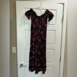 Kimchi Blue Black Maxi Dress with Burgundy Floral Print